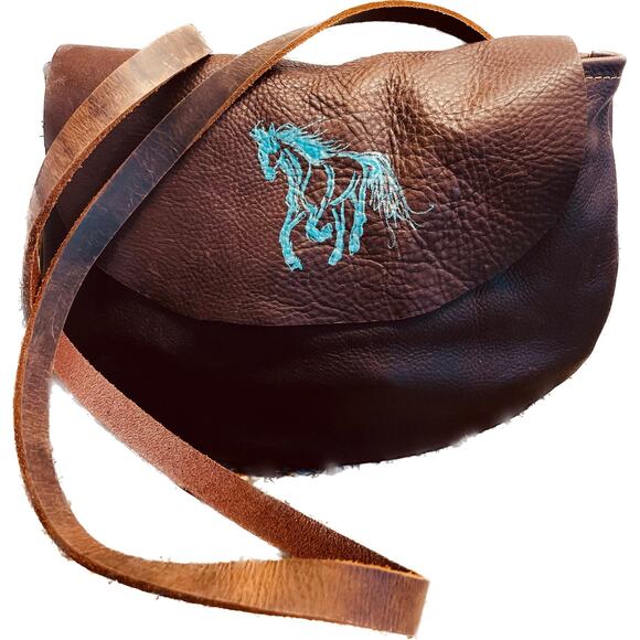 Leather crossbody handbag with painted floral cowboy boot in teal and silver. - Picture 7 of 7